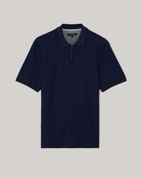 Textured Zip-up Polo, Navy, hi-res